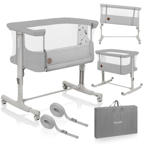 Patut co-sleeper, Lionelo, Aurora, 3 in 1, Cu leganare si setare unghiulara, Pana la 9 kg, 0 luni+, Bej/Gri deschis, Culoare: Gri deschis, Dimensiuni: 80x50,poza 8