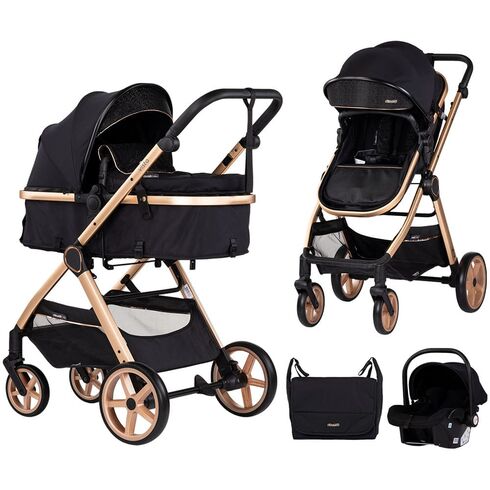 Carucior Chipolino Vista 3 in 1 blackberry, Culoare: Negru/Auriu, Model: 3 in 1
