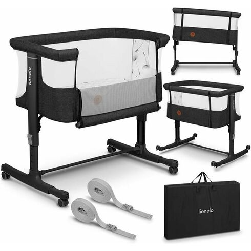 Patut co-sleeper, Lionelo, Aurora, 3 in 1, Cu leganare si setare unghiulara, Pana la 9 kg, 0 luni+, Gri inchis, Culoare: Gri/Negru, Dimensiuni: 80x50,poza 6
