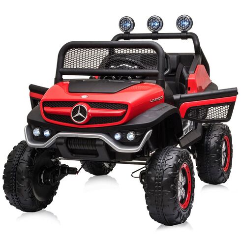 Masinuta electrica Chipolino OffRoad Mercedes Unimog cu scaun din piele si roti EVA red,poza 6