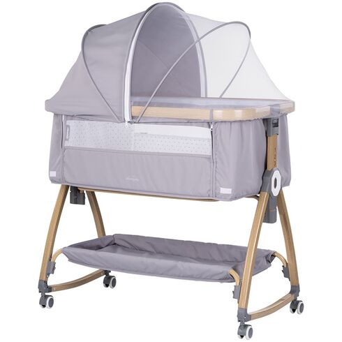 Patut co-sleeper Chipolino Charisma cu laterala culisanta platinum wood, Culoare: Gri, Dimensiuni: 80x50