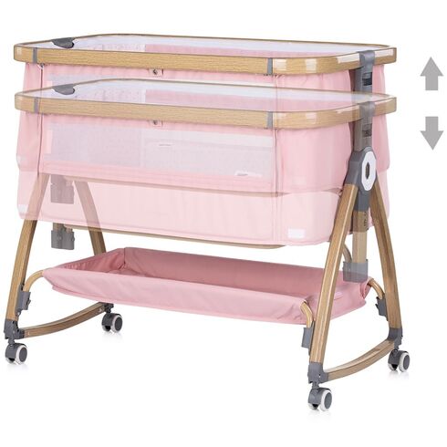 Patut co-sleeper Chipolino Charisma cu laterala culisanta powder pink wood, Culoare: Roz, Dimensiuni: 80x50,poza 4