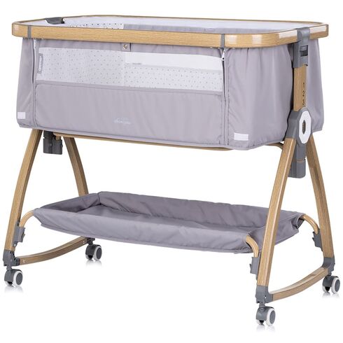 Patut co-sleeper Chipolino Charisma cu laterala culisanta platinum wood, Culoare: Gri, Dimensiuni: 80x50,poza 2