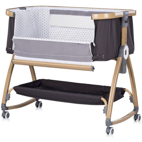 Patut co-sleeper Chipolino Charisma cu laterala culisanta charcoal wood, Culoare: Negru, Dimensiuni: 80x50,poza 3