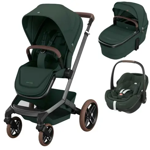 Sistem 3in1 Maxi-Cosi FAME Carucior + Landou + Scoica Auto Pebble 360 PRO2 TWILLIC GREEN, Culoare: Verde inchis, Model: 3 in 1