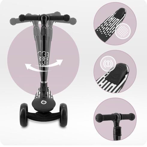 Trotineta pliabila cu roti LED pentru copii, 3 Ani+, MoMi San - Negru, Culoare: Negru,poza 5