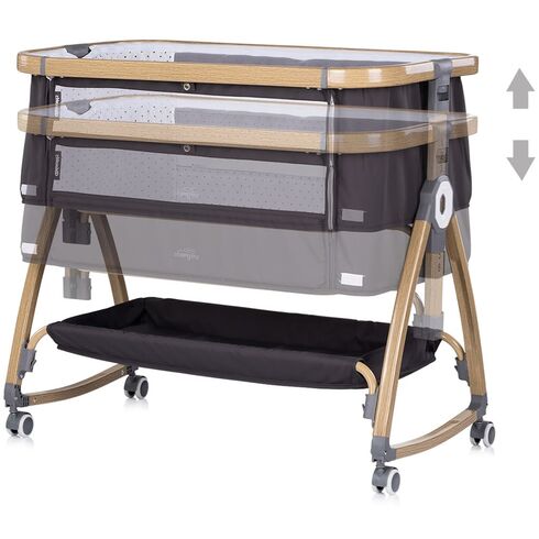 Patut co-sleeper Chipolino Charisma cu laterala culisanta charcoal wood, Culoare: Negru, Dimensiuni: 80x50,poza 4