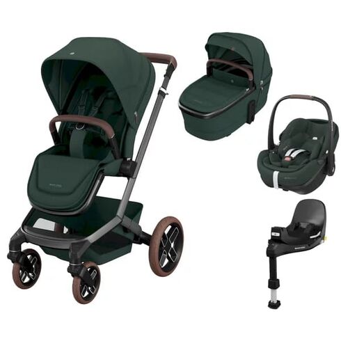 Sistem 4in1 Maxi-Cosi FAME Carucior + Landou + Scoica Auto Pebble 360 PRO2 + Baza Auto FAMILYFIX 360 PRO TWILLIC GREEN, Culoare: Verde inchis, Model: 4 in 1
