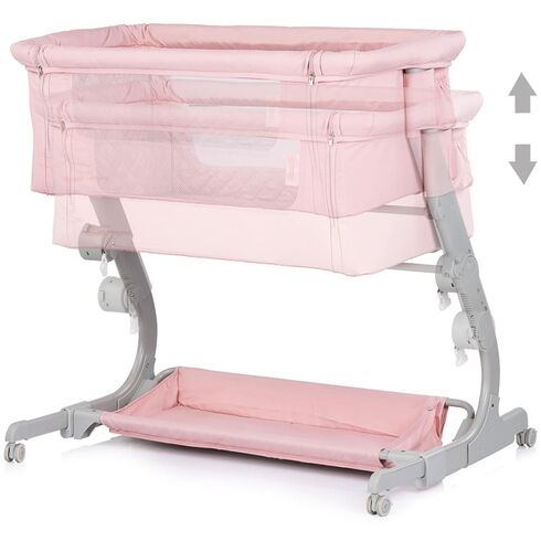 Patut co-sleeper Chipolino Eleganza cu laterala culisanta pink marshmallow, Culoare: Roz, Dimensiuni: 80x50,poza 3