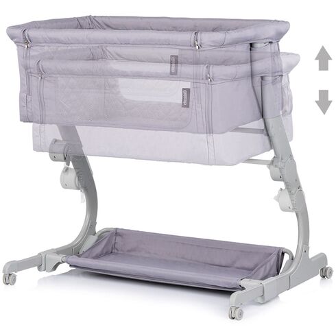 Patut co-sleeper Chipolino Eleganza cu laterala culisanta cloud, Culoare: Gri, Dimensiuni: 80x50,poza 3