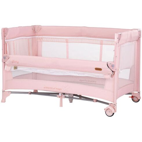 Patut pliabil Chipolino Glory cu laterala culisanta pink marshmallow, Culoare: Roz, Dimensiuni: 120x60