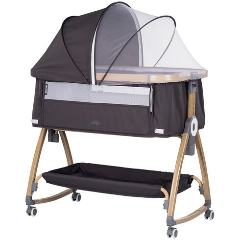 Patut co-sleeper Chipolino Charisma cu laterala culisanta charcoal wood, Culoare: Negru, Dimensiuni: 80x50