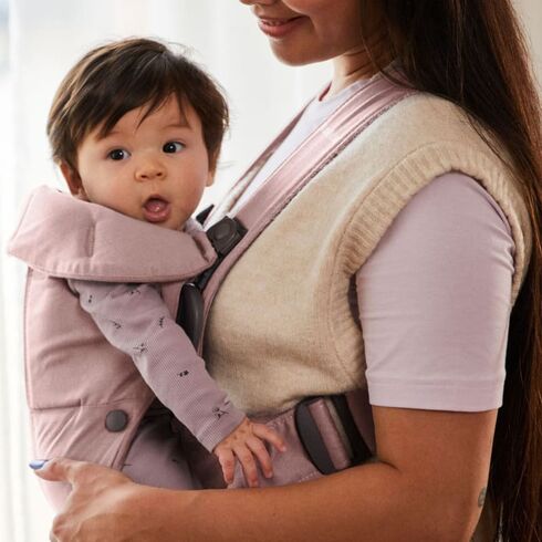 BabyBjorn - Marsupiu anatomic Mini, cu pozitii multiple de purtare, Dusty Pink, Tesatura, Culoare: Roz,poza 3