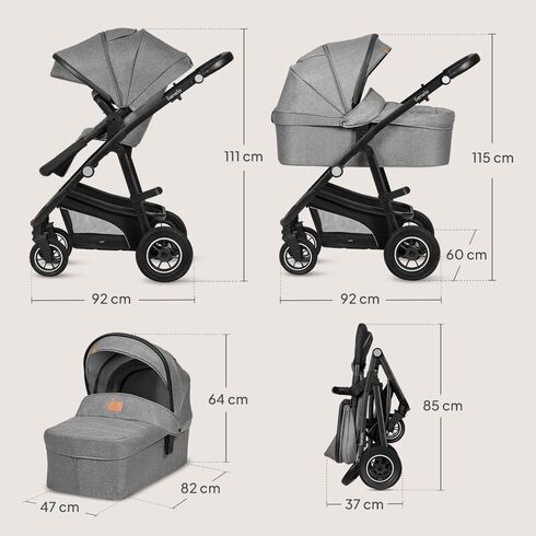 Carucior 3 in 1, Lionelo, Bianka, pana la 22 kg, Gri, Culoare: Gri, Model: 3 in 1,poza 17