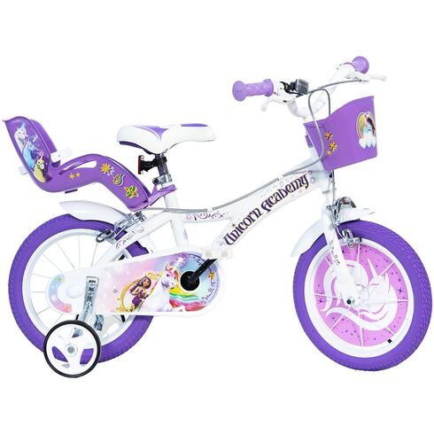 Bicicleta copii Dino Bikes 14" Unicorn Academy, Culoare: Alb/Mov, Dimensiuni: 14 inch
