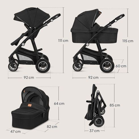 Carucior 3 in 1, Lionelo, Bianka, pana la 22 kg, Negru, Culoare: Negru, Model: 3 in 1,poza 15
