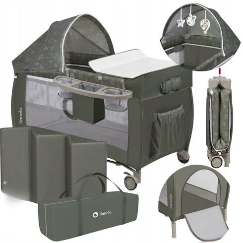 Patut pliant, Lionelo, Sven Plus, 120x60 cm, Cu doua nivele, Bej Olive, Culoare: Verde inchis, Dimensiuni: 120x60,poza 2