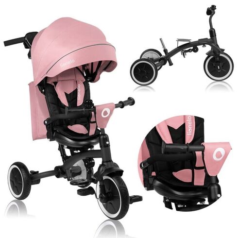 Tricicleta copii, Lionelo, Tris Plus, Pana la 25 kg, Scaun reversibil, Rotire 360 grade, Conform cu EN71, 9 luni-5 ani, Roz, Culoare: Roz,poza 2