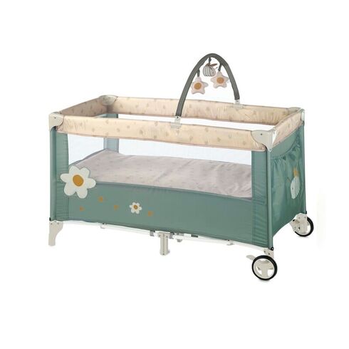 Patut pliant, Jane, Duo Level, Cu roti, Cu arcada cu jucarii, Geanta de transport, Cu doua nivele, Botanic, Culoare: Verde inchis, Dimensiuni: 120x60