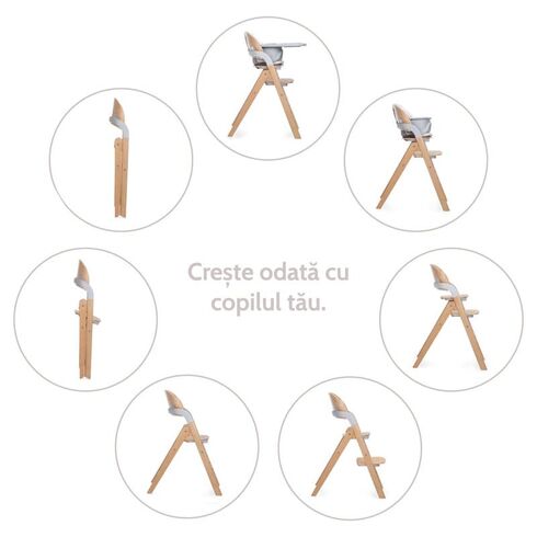 Scaun de masa multifunctional pliabil, Jane, Forest, De la 6 luni la adult, Din lemn fag, Greutate maxima 100 Kg, Mist, Culoare: Gri,poza 7