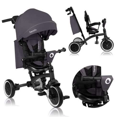 Tricicleta copii, Lionelo, Tris Plus, Pana la 25 kg, Scaun reversibil, Rotire 360 grade, Conform cu EN71, 9 luni-5 ani, Gri, Culoare: Gri,poza 2