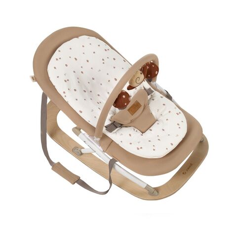 Balansoar, Jane, Kalm, Pliabil, Cu bara de jucarii si spatar reglabil, Cu baza din lemn, Sesame, Culoare: Crem,poza 2