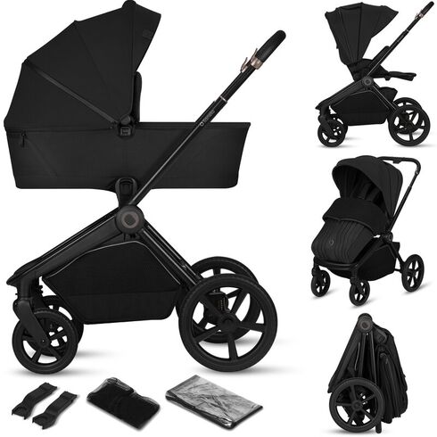 Carucior 2 in 1, Lionelo, Freya, Landou si salteluta ventilate, pana la 22 kg, 0luni+, Negru, Culoare: Negru, Model: 2 in 1  - ExclusivMAG.ro