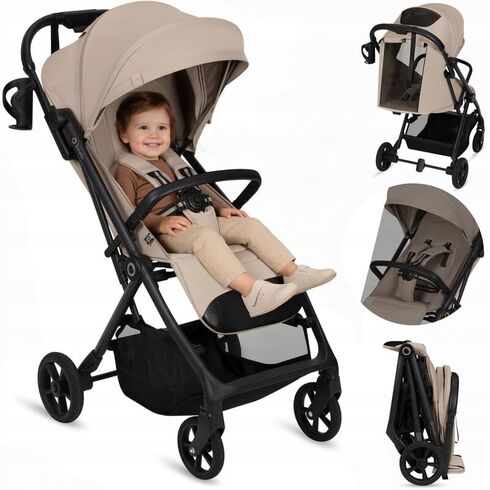 Carucior sport, Lionelo, Tansi, Pliere automata, Ultracompact, 6-48 luni, Sustine 22 kg, Bej, Culoare: Crem, Model: sport - poza 2 - ExclusivMAG.ro
