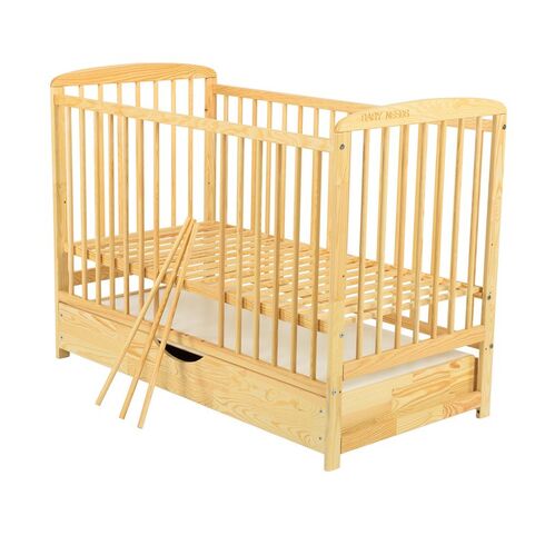 Patut din lemn BabyNeeds Ola 120x60 cm, cu sertar, Natur - poza 4 - ExclusivMAG.ro