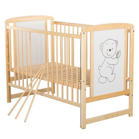 Patut din lemn BabyNeeds Timmi 120x60 cm, cu laterala culisanta, Natur - poza 5 - ExclusivMAG.ro