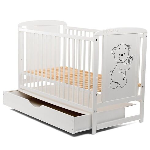 Patut din lemn BabyNeeds Timmi 120x60 cm, cu sertar, Alb - poza 3 - ExclusivMAG.ro