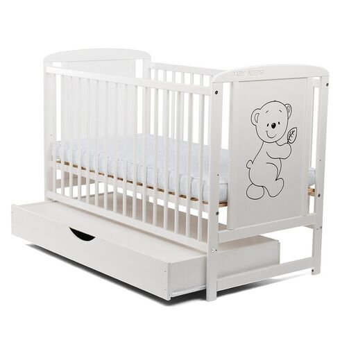 Patut din lemn BabyNeeds Timmi 120x60 cm, cu sertar, Alb - poza 4 - ExclusivMAG.ro