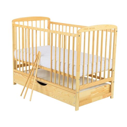 Patut din lemn BabyNeeds Ola 120x60 cm, cu sertar, Natur - poza 2 - ExclusivMAG.ro
