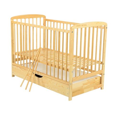 Patut din lemn BabyNeeds Ola 120x60 cm, cu sertar, Natur - poza 3 - ExclusivMAG.ro