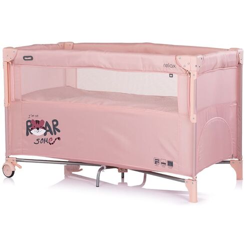 Patut pliabil Chipolino Relax Tiger powder pink cu laterala culisanta, Culoare: Roz, Dimensiuni: 120x60 - poza 2 - ExclusivMAG.ro