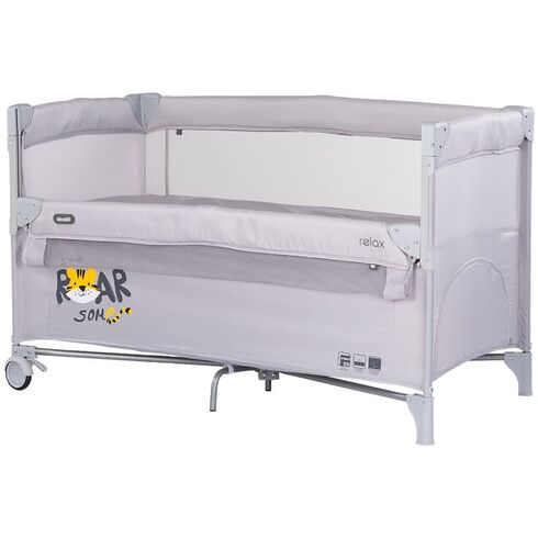Patut pliabil Chipolino Relax Tiger platinum cu laterala culisanta, Culoare: Gri deschis, Dimensiuni: 120x60  - ExclusivMAG.ro
