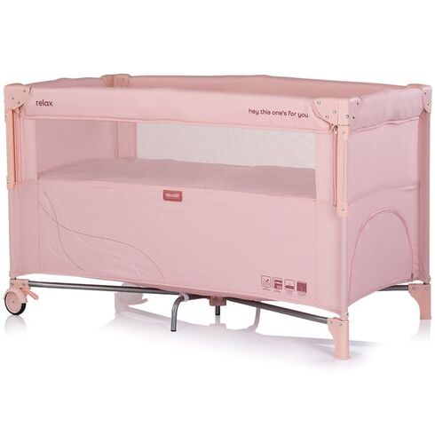 Patut pliabil Chipolino Relax powder pink linen cu laterala culisanta, Culoare: Roz, Dimensiuni: 120x60 - poza 2 - ExclusivMAG.ro