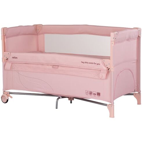 Patut pliabil Chipolino Relax powder pink linen cu laterala culisanta, Culoare: Roz, Dimensiuni: 120x60  - ExclusivMAG.ro