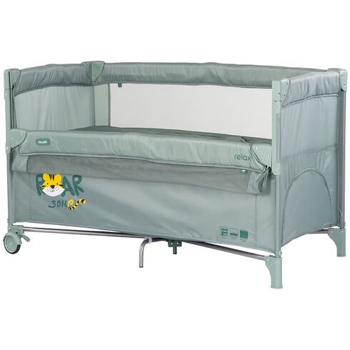 Patut pliabil Chipolino Relax Tiger matcha cu laterala culisanta, Culoare: Turcoaz, Dimensiuni: 120x60  - ExclusivMAG.ro