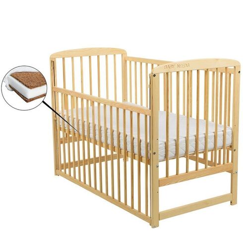 Patut din lemn BabyNeeds Ola 120x60 cm, cu laterala culisanta, Natur + Saltea 12 cm
