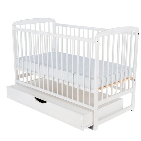 Patut din lemn BabyNeeds Ola 120x60 cm, cu sertar, Alb
