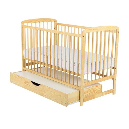 Patut din lemn BabyNeeds Ola 120x60 cm, cu sertar, Natur
