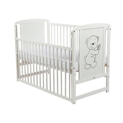 Patut din lemn BabyNeeds Timmi 120x60 cm, cu laterala culisanta, Alb