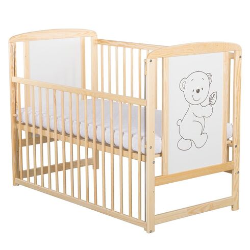 Patut din lemn BabyNeeds Timmi 120x60 cm, cu laterala culisanta, Natur