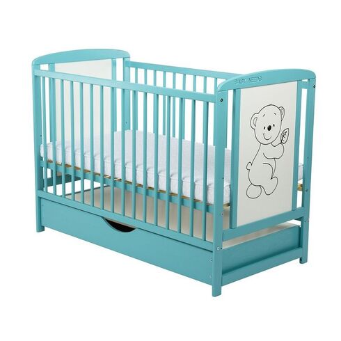Patut din lemn BabyNeeds Timmi 120x60 cm, cu sertar, Mint