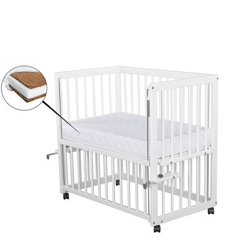 Patut din lemn BabyNeeds Dalia 90x50 cm, Alb + Saltea 8 cm