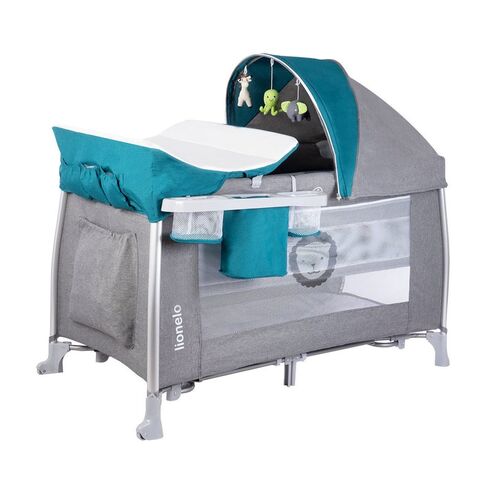 Lionelo - Patut pliant Simon, Grey/Turquoise