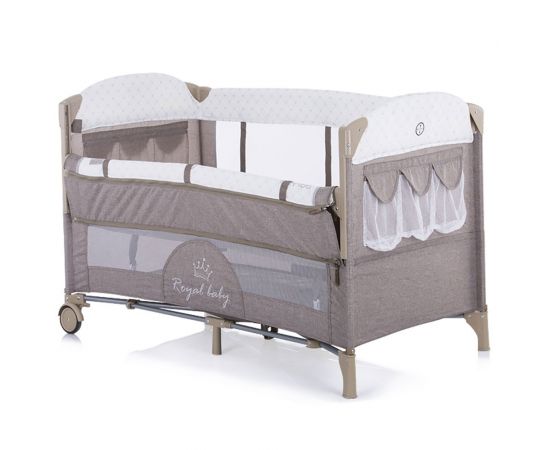 Patut pliabil Chipolino Merida mocca cu laterala culisanta, Culoare: Crem,poza 2
