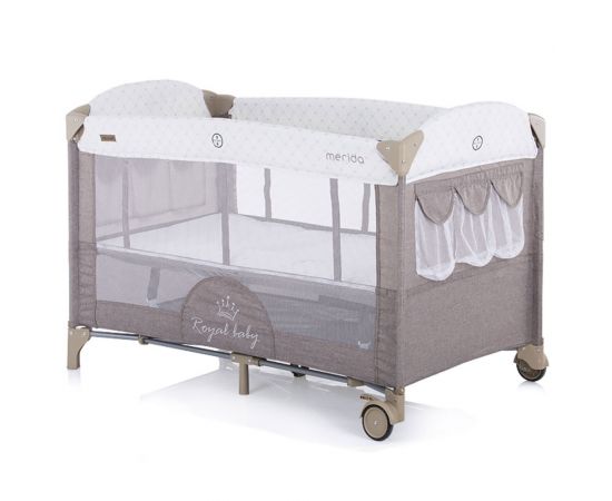 Patut pliabil Chipolino Merida mocca cu laterala culisanta, Culoare: Crem,poza 3
