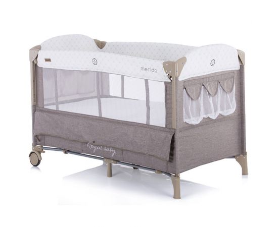 Patut pliabil Chipolino Merida mocca cu laterala culisanta, Culoare: Crem,poza 4